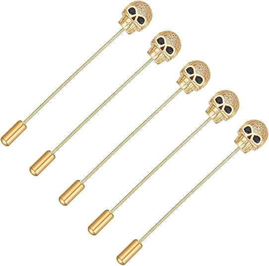 BENECREAT 5pcs 2.95inch Skull Brooch Pin with Rhinestone Accents, Stainless Steel Fashion Brooch for Suit Jacket Decoration - skull jacket