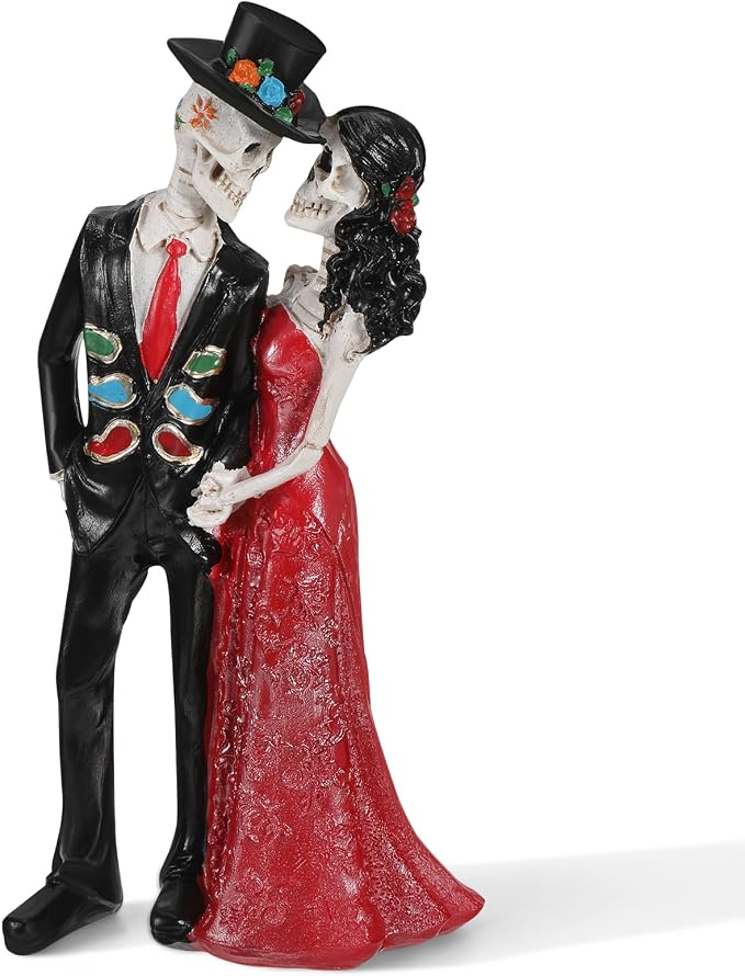 LemonRoad Day-of-the-Dead Couple Skeleton Figurines, Red Dress - skull figurine