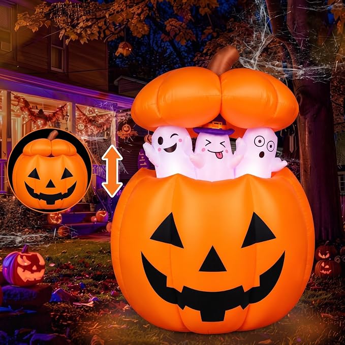 5 FT Halloween Inflatables Animated Pumpkin Ghost Outdoor Decorations - skull inflatable