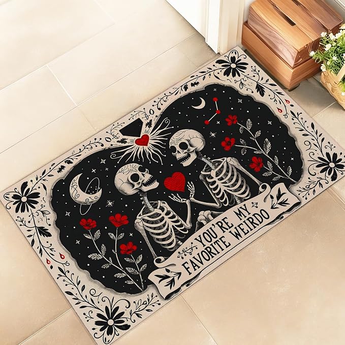 Skeleton Couple Indoor Door Mat, Goth Skull Doormat 17x29.5 Inch - skull floor mat
