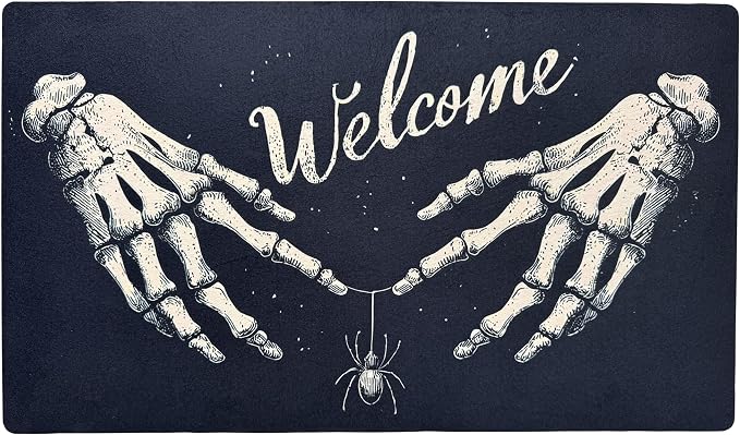 Halloween Door Mat 17×29 Inch Welcome Mat Front Doormat, Gothic Skull