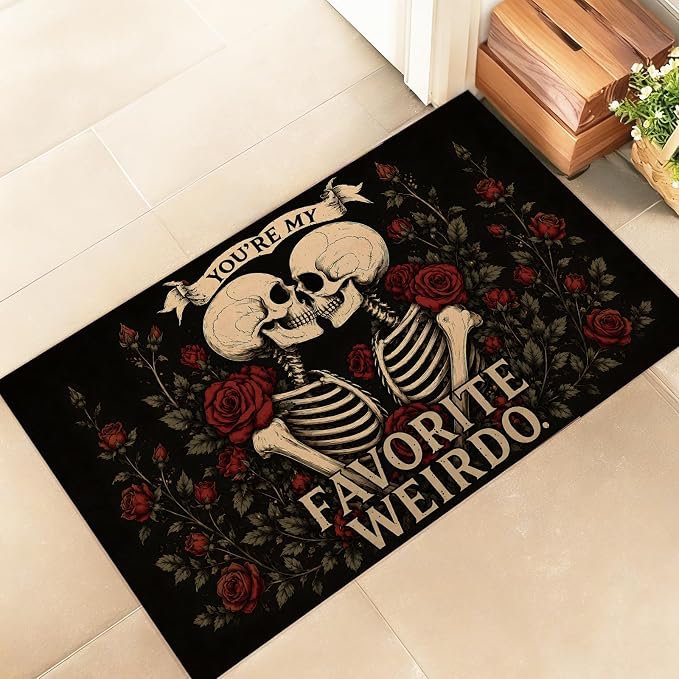 Skeleton Indoor Door Mat, Gothic Skull Doormat 17x29.5 Inch - skull door mat