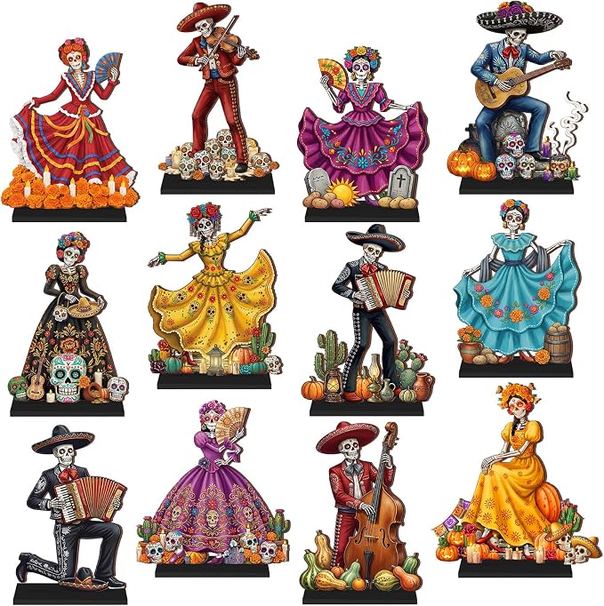 Mifoci 12 Pcs Day of The Dead Decorations Sugar Skull Dia De Los Muertos - skull figurine