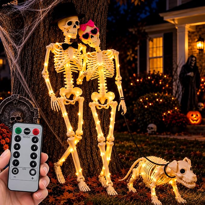 3PC Halloween Skeleton Decorations,2 3FT Life Size Skeletons & Skeleton Dog - skeleton