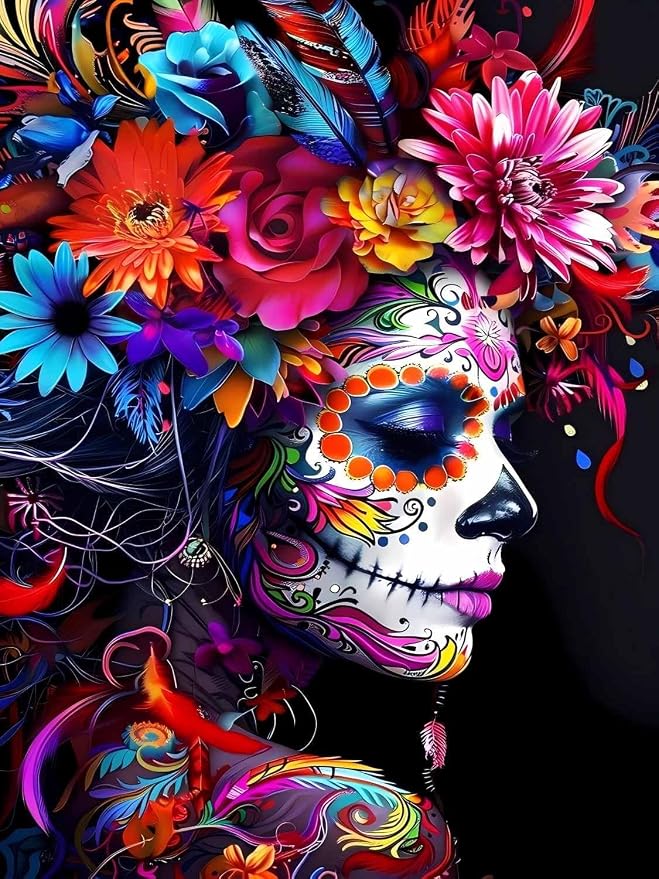5D Diamond Art Painting Kits Colorful Sugar Skull Woman 12x16 inches - skull painting