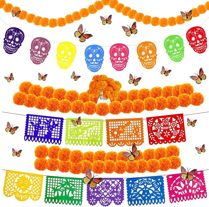 Dia de Los Muertos Day of the Dead Ofrenda Altar Decorations 60 pcs - skull carpet