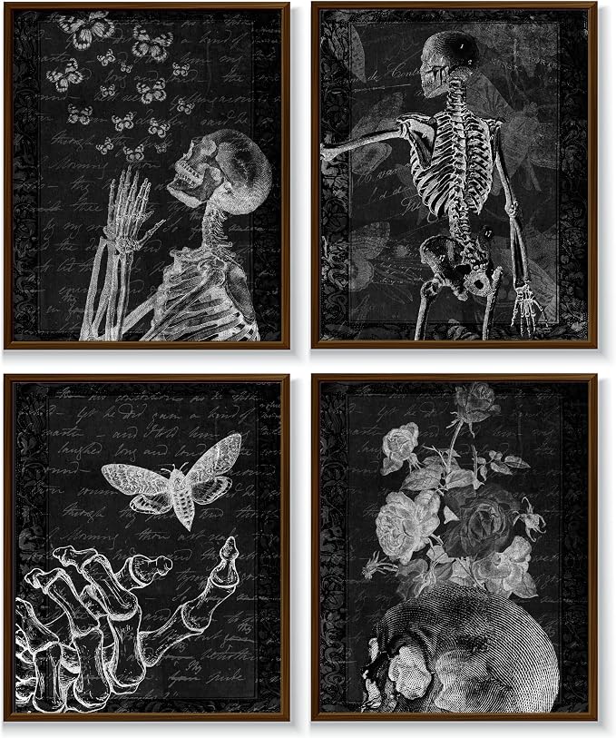 MKYFHSVGD Dark Gothic Halloween Skull Wall Art 8x10 Set of 4 Unframed - skull wall art