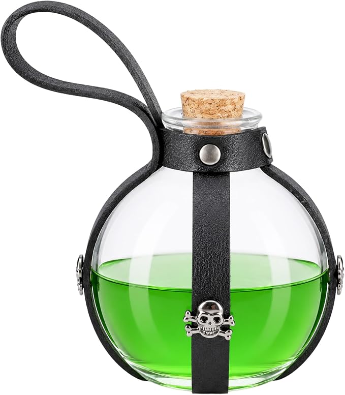Renaissance Black Potion Bottle with Skull Faux Leather Belt Holder