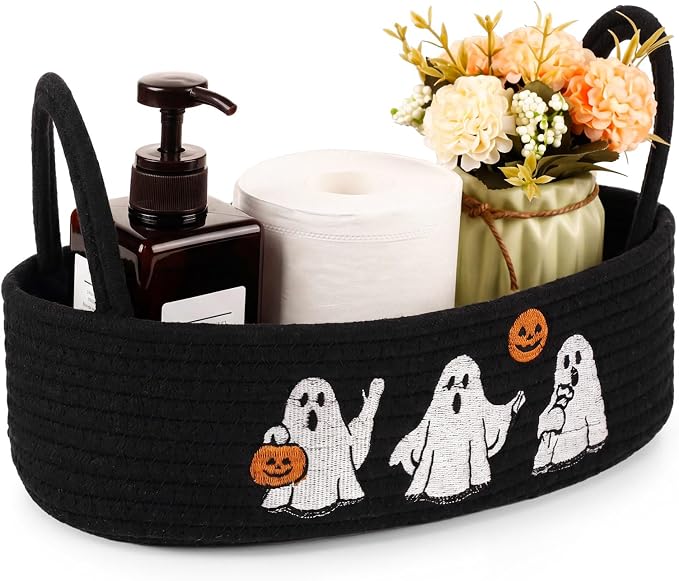 Vesici Halloween Ghost Storage Basket, Halloween Bathroom Decor, Black - skull toilet paper