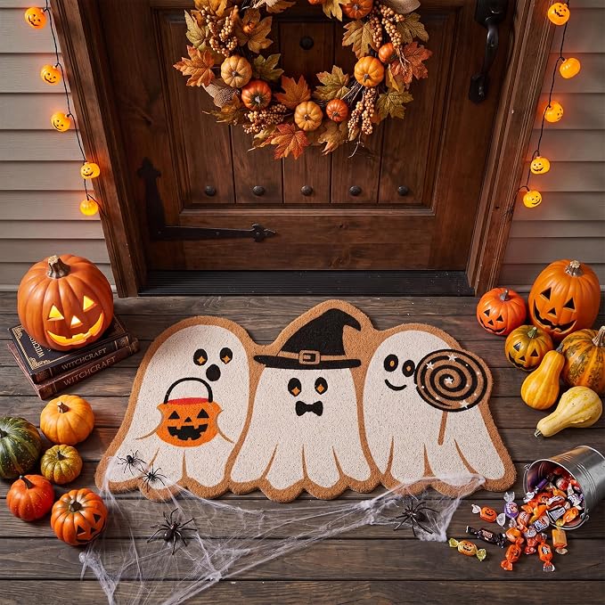 Halloween Ghost Welcome Doormat Ghost Shape Decor Coir Door Mat, Cute - skull floor mat