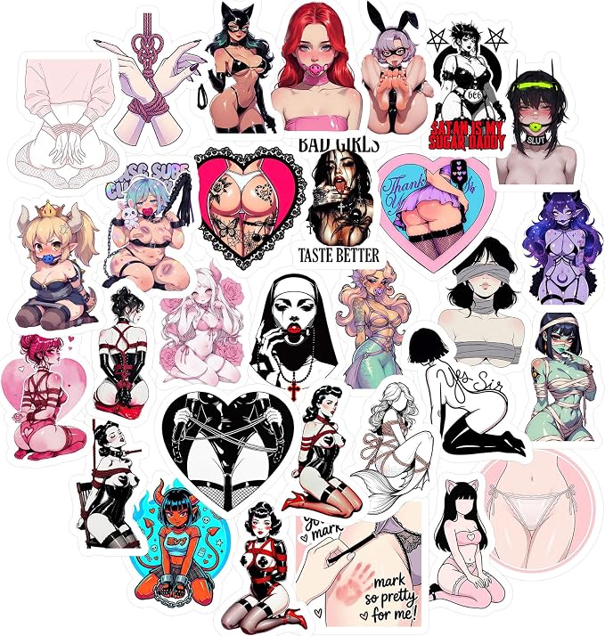 30PCS Alternative Gothic Girl Stickers Waterproof Vinyl Adult Novelty Sticker Pack - skull sticker