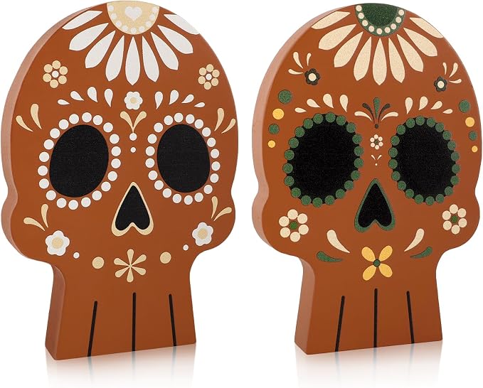 2Pcs Day of the Dead Sugar Skull Decorations, Dia De Los Muertos Decor - skull figurine