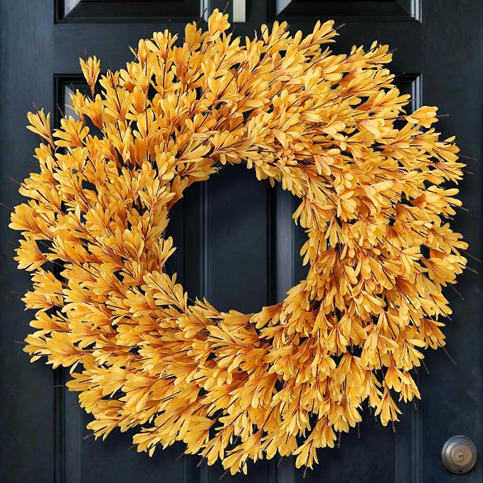 24" Artificial Forsythia Flower Fall Wreath for Front Door Decor (Orange) - skull wreath