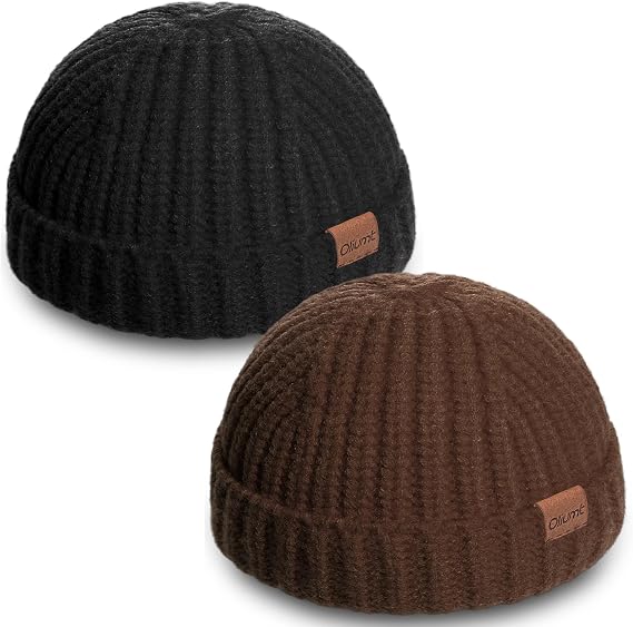 Fisherman Short Beanie Hats for Men, Knit Skull Cap Cuff Trawler Hat Mens Stylish Watch Cap Winter Warm Hat for Daily Wear - skull watch