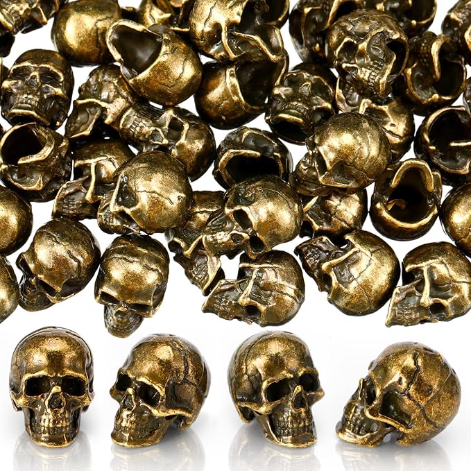 Civaner 50 Pcs Halloween Mini Brass Figurine Miniature, Skull