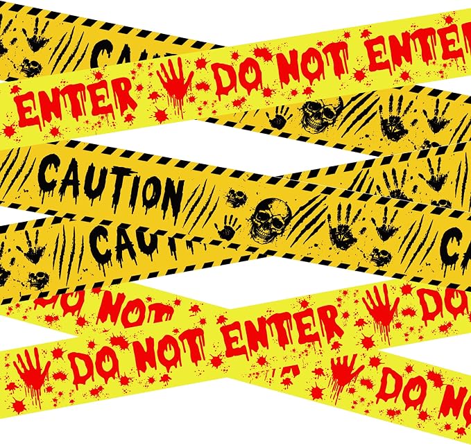 Halloween Decorations - 2PCS Fright Tape for Halloween Party Decorations - skull sticker