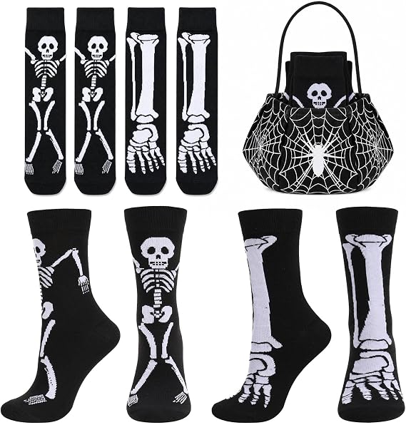 2/6 Pairs Halloween Socks for Women Men with Gift Bag - sugar skull costume