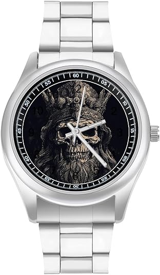 Skull and Ax Watch Men's Stainless Steel Wristwatch Fashion Dress Watches Classic Business Casual Watch Easy to Read Silver Work Wrist Watches - skull watch