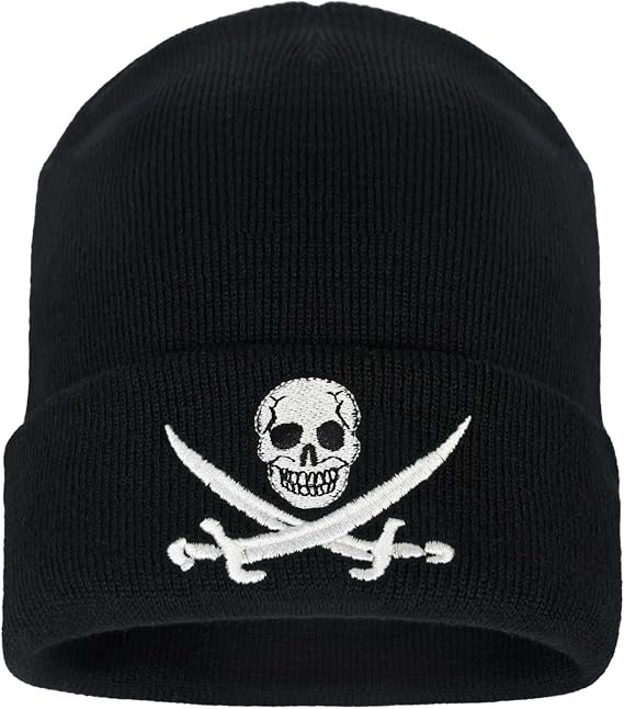 Embroidered Skeleton Beanie Hat Winter Stretch Knit Skull Cap for Men Women - skull watch