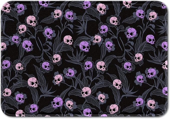 Halloween Goth Skeleton Memory Foam Bath Mats for Bathroom 16×24 Inch Non-Slip Washable Gothic Skull Bathroom Rugs Super Soft Absorbent Halloween Bath Home Decor Rug
