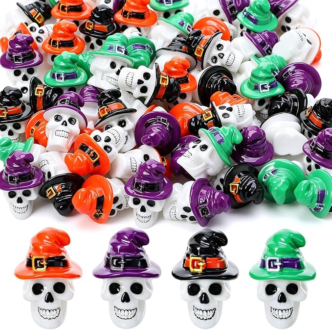 60 Pcs Mini Skull Heads Halloween Skull Figurines with Witchy Hats - skull figurine