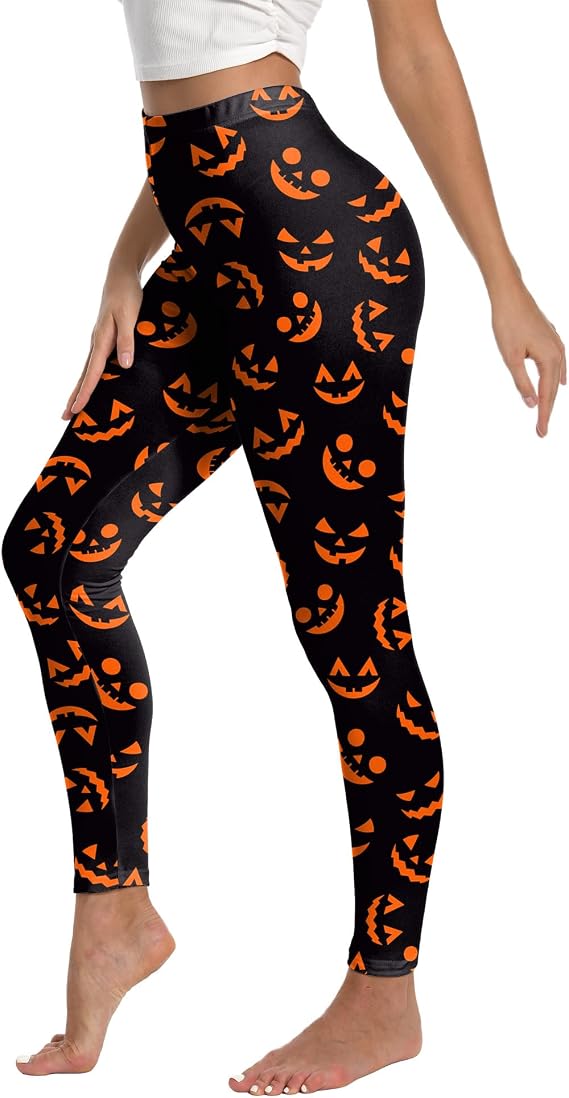 Halloween Bat Print Leggings Carnival Pants, Women's High Waist Athletic Tights - skull leggings