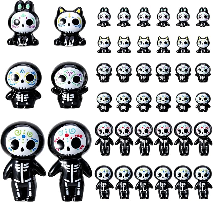 36 Pcs Mini Resin Sugar Skull Figurines 6 Styles - skull figurine