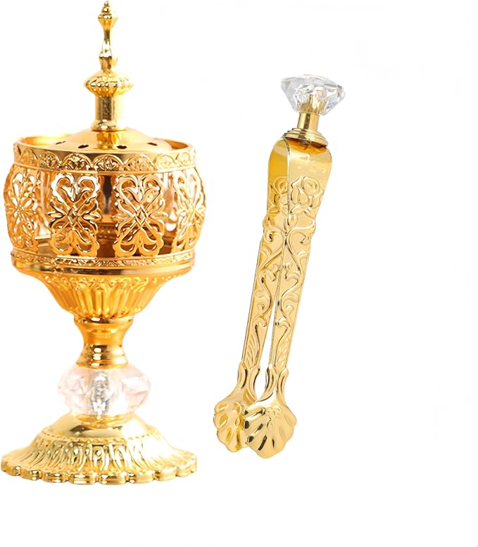 Gold Incense Burner Holder, Bakhoor Frankincense Charcoal Censer Resin Stand with Tongs, Ideal for Aromatherapy Yoga Spa, Home Christian Church Decor Gift - skull incense burner