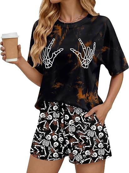Halloween Pajamas Women Halloween Pj Set Top and Shorts With Pockets