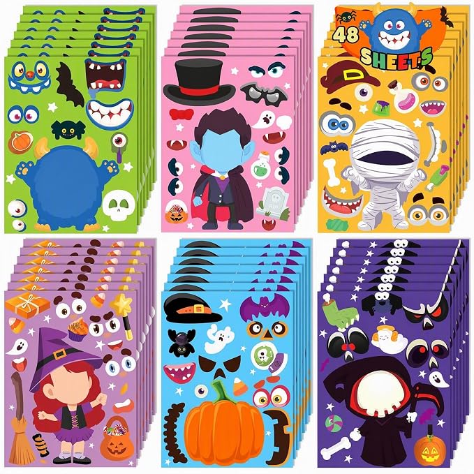 48 Pcs Halloween Stickers for Kids, Halloween DIY Crafts Party Favors - skull sticker