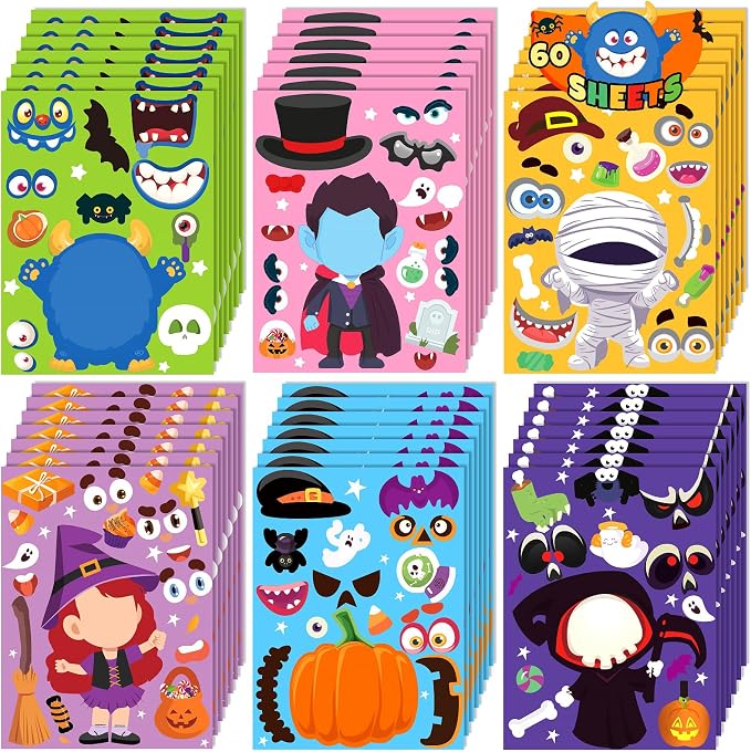 60 Sheets Halloween Stickers for Kids, Halloween DIY Crafts Party Favors - skull sticker