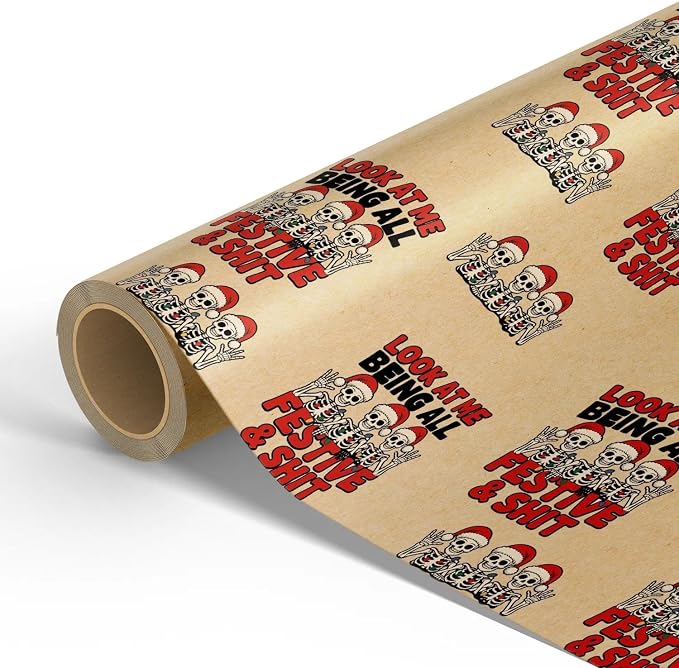 Gothic Skull Christmas Wrapping Paper Roll – Funny Kraft Vintage Gift Wrap - skull sticker