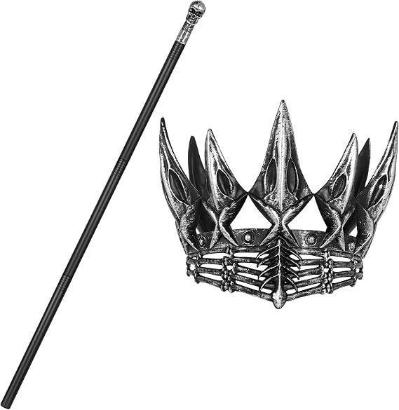 Gothic Crow Crown and Skull Cane Set,Gothic Evil Queen Costume Accessories for Adult Halloween Cosplay Party Black - sugar skull costume