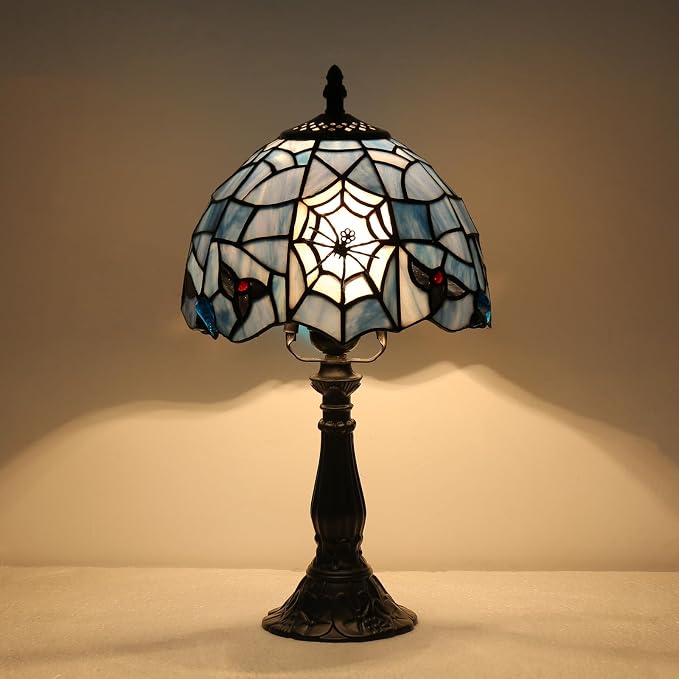 Tiffany Style Table Lamp,Stained Glass Spider Desk Lamp(8x8x15inch) - skull lamp