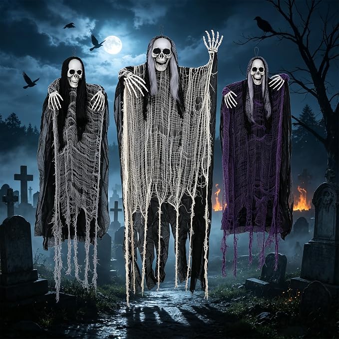 3 Pack Halloween Hanging Skeleton Decorations Outdoor Indoor Yard - skeleton
