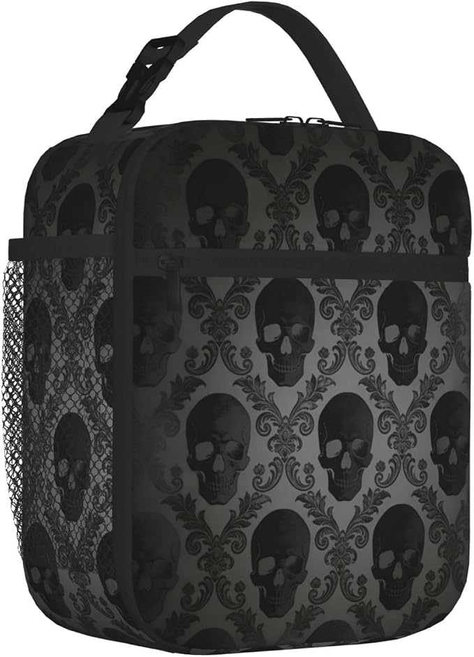 Gothic Black Skull Lunch Bag Insulated Reusable Lunch Box Thermal Cooler Tote Bag For Men Women Work Office Picnic Travel - skull suitcase
