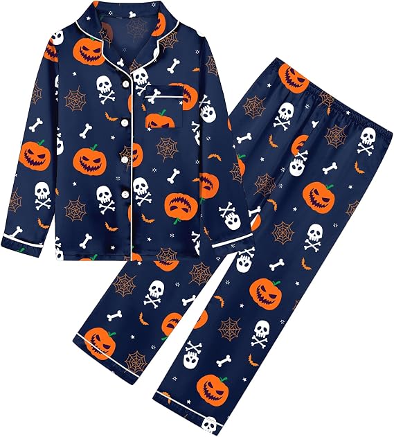 Umeyda Boys Silk Pajamas Sets Long Sleeve Sleepwear 2 Piece Pjs Set - skull pajamas