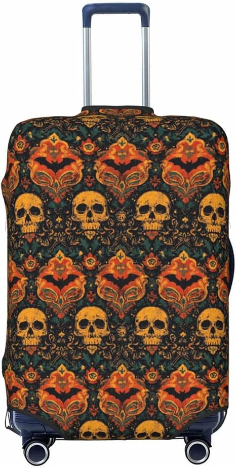 Gothic Skull Floral Bat Print Suitcase Covers for Luggage, High Elasticity Washable Luggage Cover Protector 18-32 Inch X-Large - skull suitcase
