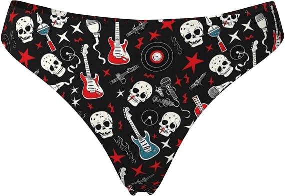 Cool Rock Skull Guitar B Print Thongs for Women, No Show Seamless Womens Underwear Ladies Bikini Thong Panties - skull swimsuit