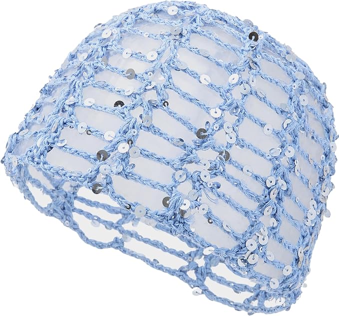 Women’s Sequin Crochet Hat Summer Beanie Handmade Bohot Skull Cap Sparkly Knit Hat for Party Travel Daily Wear - skull hat