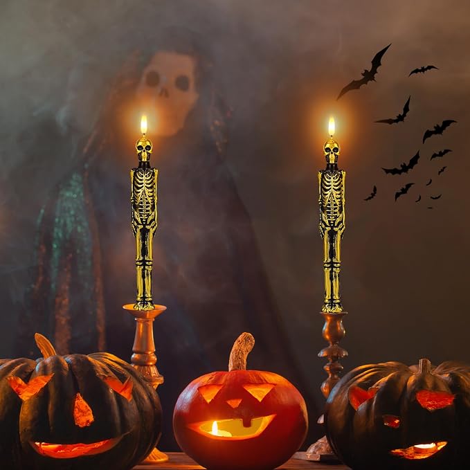 Halloween Skull Flameless Taper Candles Battery Operated, 2 Pack - skull lamp