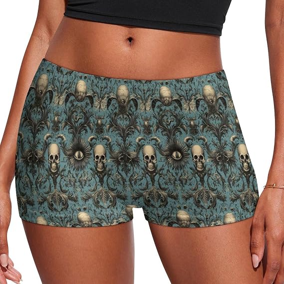 Spooky Gothic Skull Print Womens Underwear Seamless Boyshorts, Stretch Panties Soft Boxer Briefs For Women - skull swimsuit