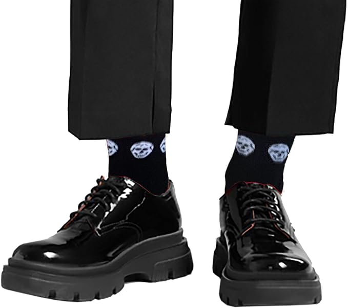 Mazeology Row of Skulls Streetwear Crew Socks, Black and White, Unisex, Combed Cotton Blend, Jacquard Design - sugar skull costume