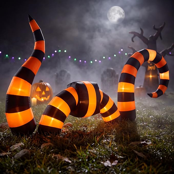 3 Pcs Halloween Inflatable Worm Yard Decoration with Built-in LED