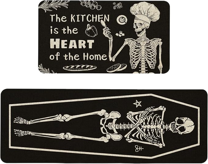 Halloween Skull Kitchen Rugs and Mats Set of 2 for Floor Decor