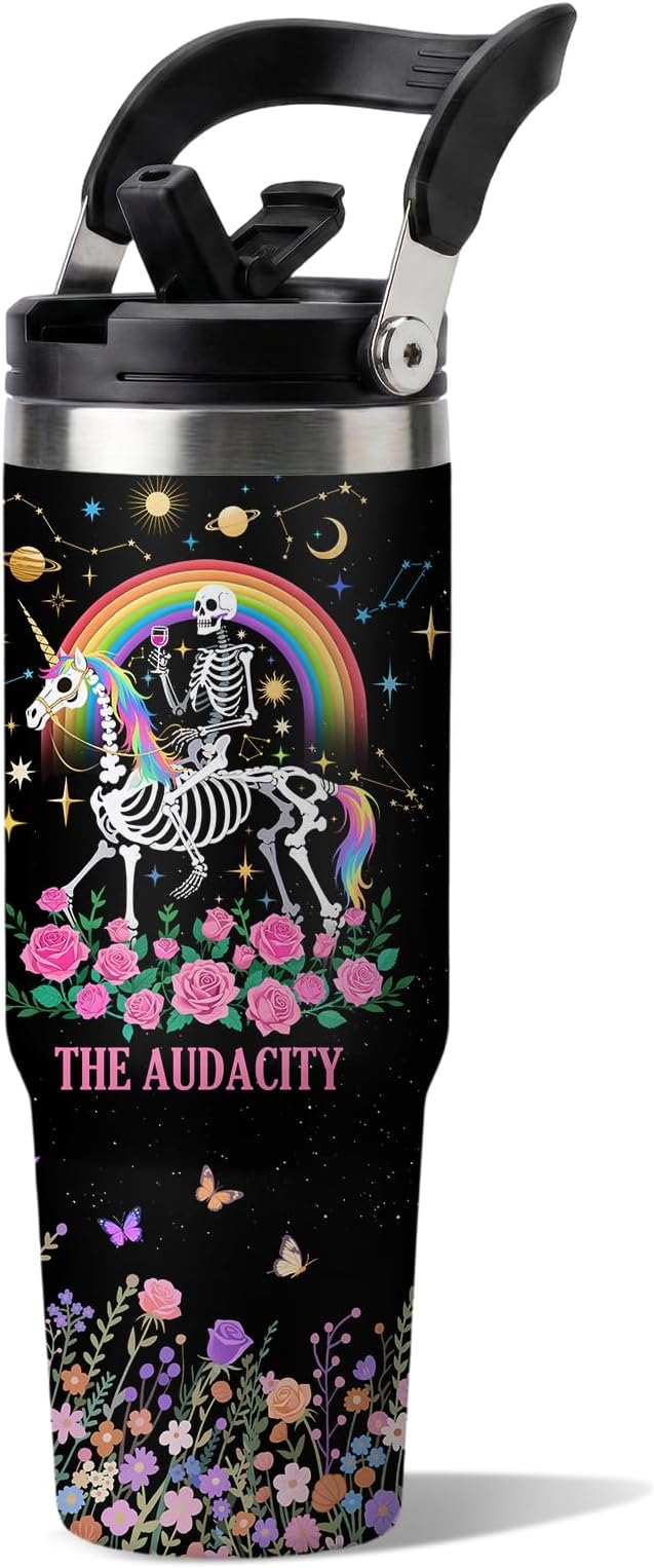 DUUV 2-1 Lid Funny Skull Tumbler 30oz, Funny Witchy Gifts for Women - skull bottle