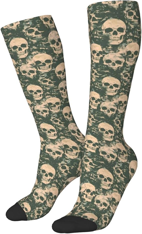 Green Camouflage Skull (6) For Knee High Socks Women Men, Fashion Novelty Long Socks For Boots & Casual Wear - sugar skull costume