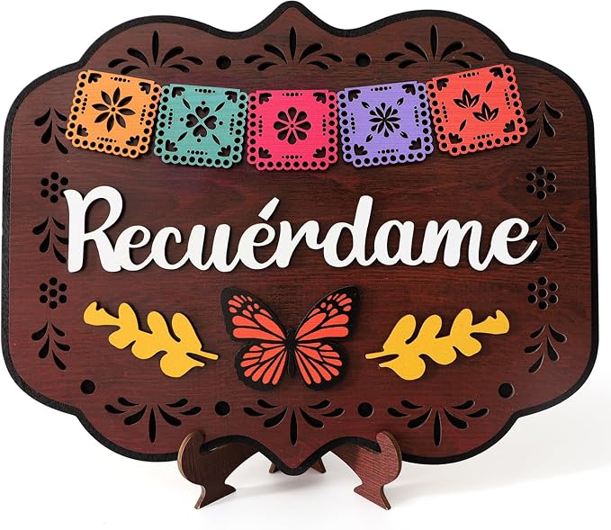 Day of the Dead Decorations, Wooden Table Centerpieces Signs with Base - skull figurine
