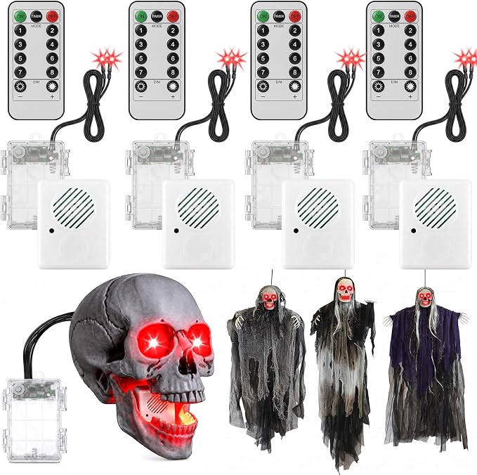 12 Pcs Halloween Horror Sound Effects Box with Glowing LED Eyes
