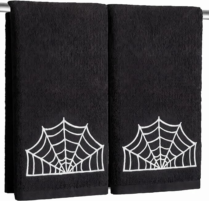 2 Pcs Halloween Luminous Hand Towel 100% Cotton, Spider Web Gift